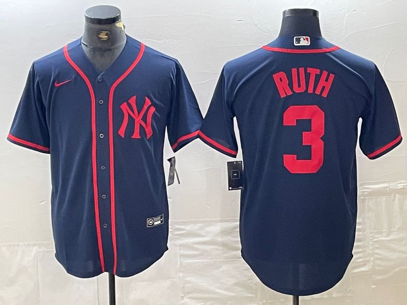 Men New York Yankees 3 Ruth Blue Third generation joint name Nike 2024 MLB Jersey style 1